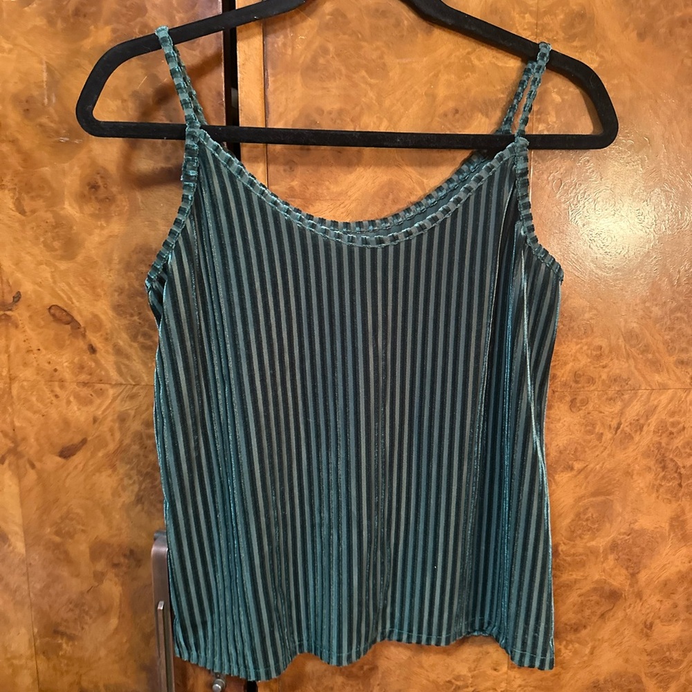Green Striped Velvet Cami Top